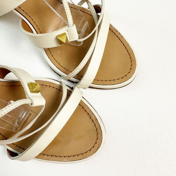 VALENTINO Rockstud White Gladiator Heels Size 37 Sandal Ankle Wrap Tie Lace Up - Picture 3 of 12